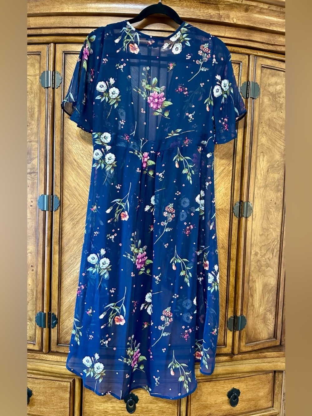 Moa Moa Floral Sheer Kimono Cover Up Boho Festival Navy Large - Picture 4 of 14